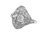 A chic white gold and old-cut diamond openwork bombé ring. Italy, 1950 c.a. 