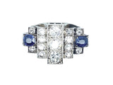 Art Déco platinum diamond and sapphire cocktail ring, 1935