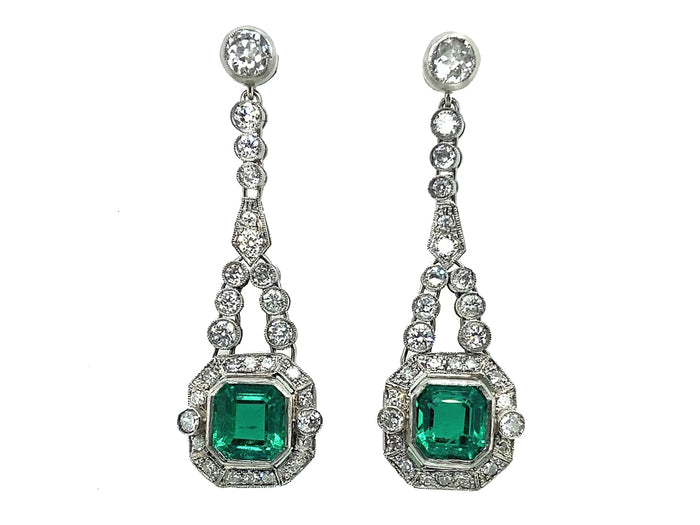 Colombian emerald and old cut diamond earrings