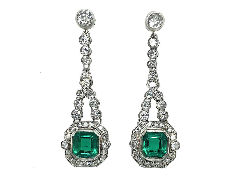Colombian emerald and old cut diamond earrings