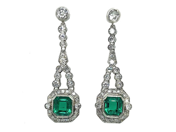 Colombian emerald and old cut diamond earrings