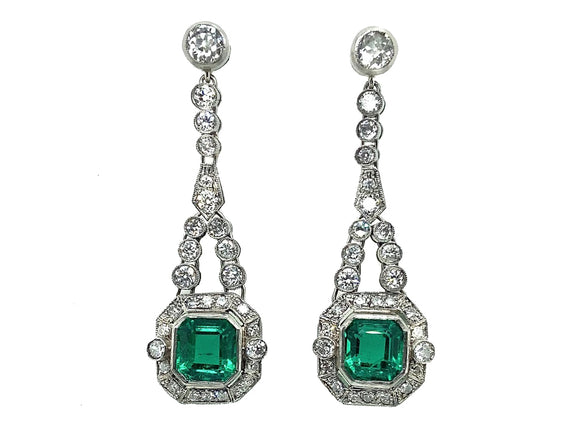 Colombian emerald and old cut diamond earrings