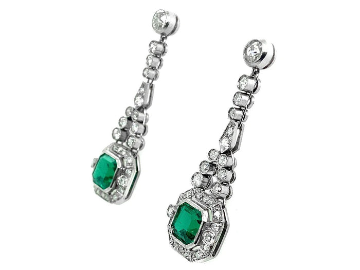 Colombian emerald and old cut diamond earrings