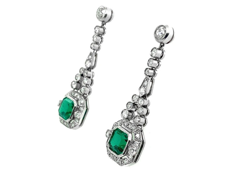Colombian emerald and old cut diamond earrings
