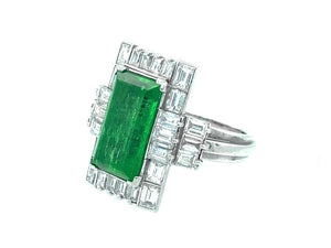 Art Déco platinum diamond and emerald ring, 1935